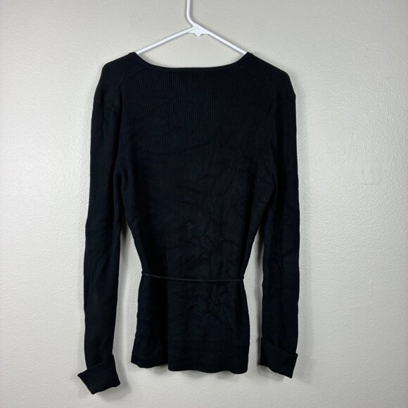 BCBGMAXAZRIA V-Neck Ribbed Long Sleeve Sweater with Waist Tie Large Minimalist - Picture 6 of 6